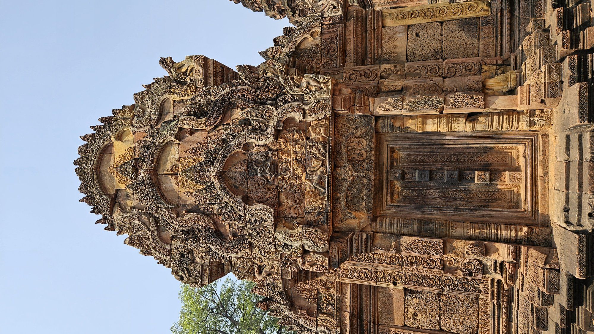 The ornate pink sandstone tower of Banteay Srei