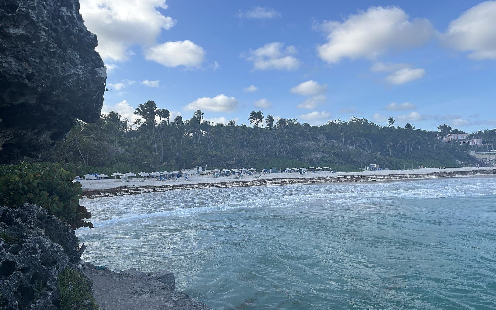 Dramatic Atlantic waves crashing over weathered boulders on the rugged east coast at Bathsheba, Barbados