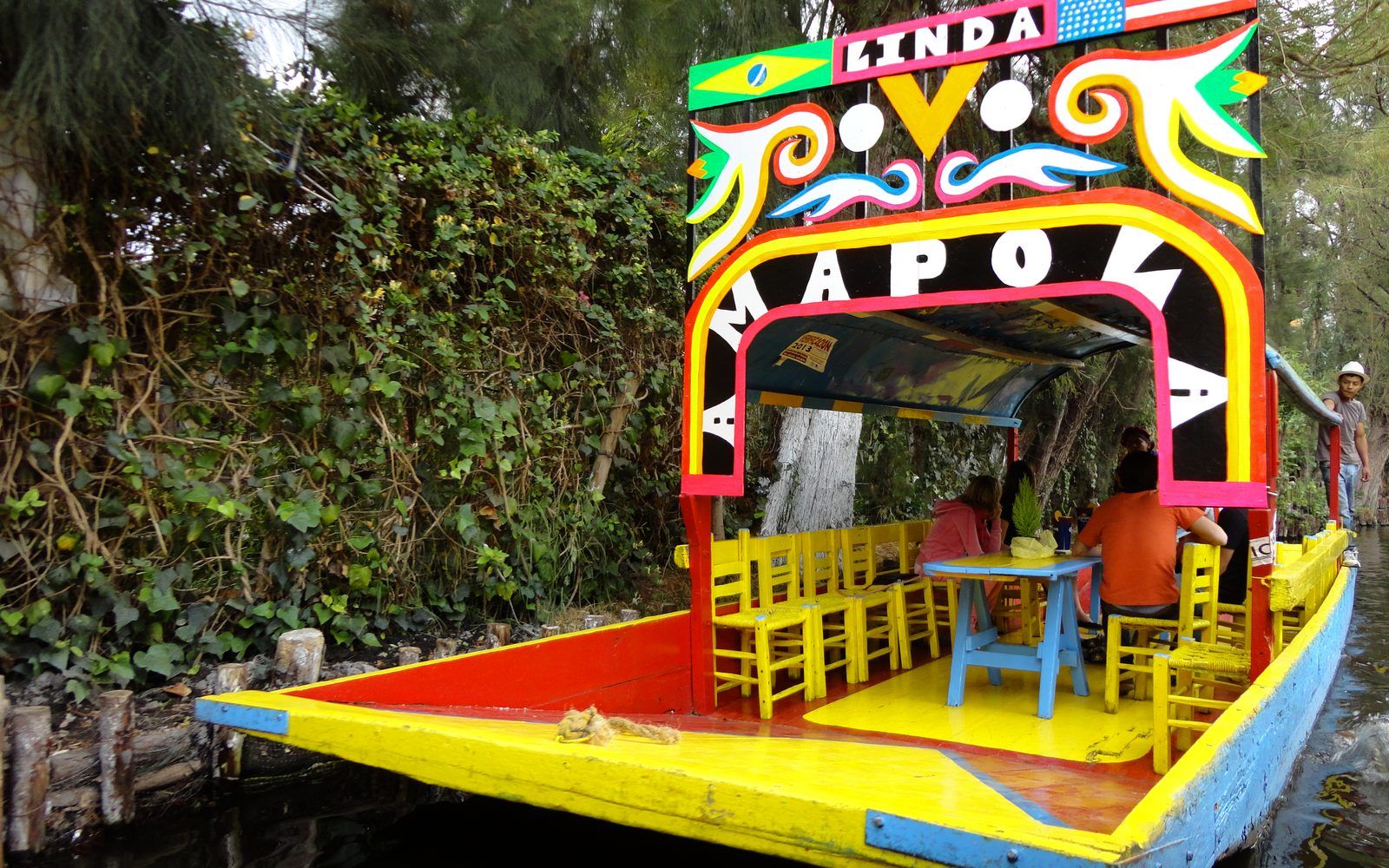 Colourful boats on the canals of Xochimilco