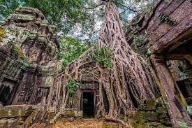Weathered sandstone temple of the Angkor complex