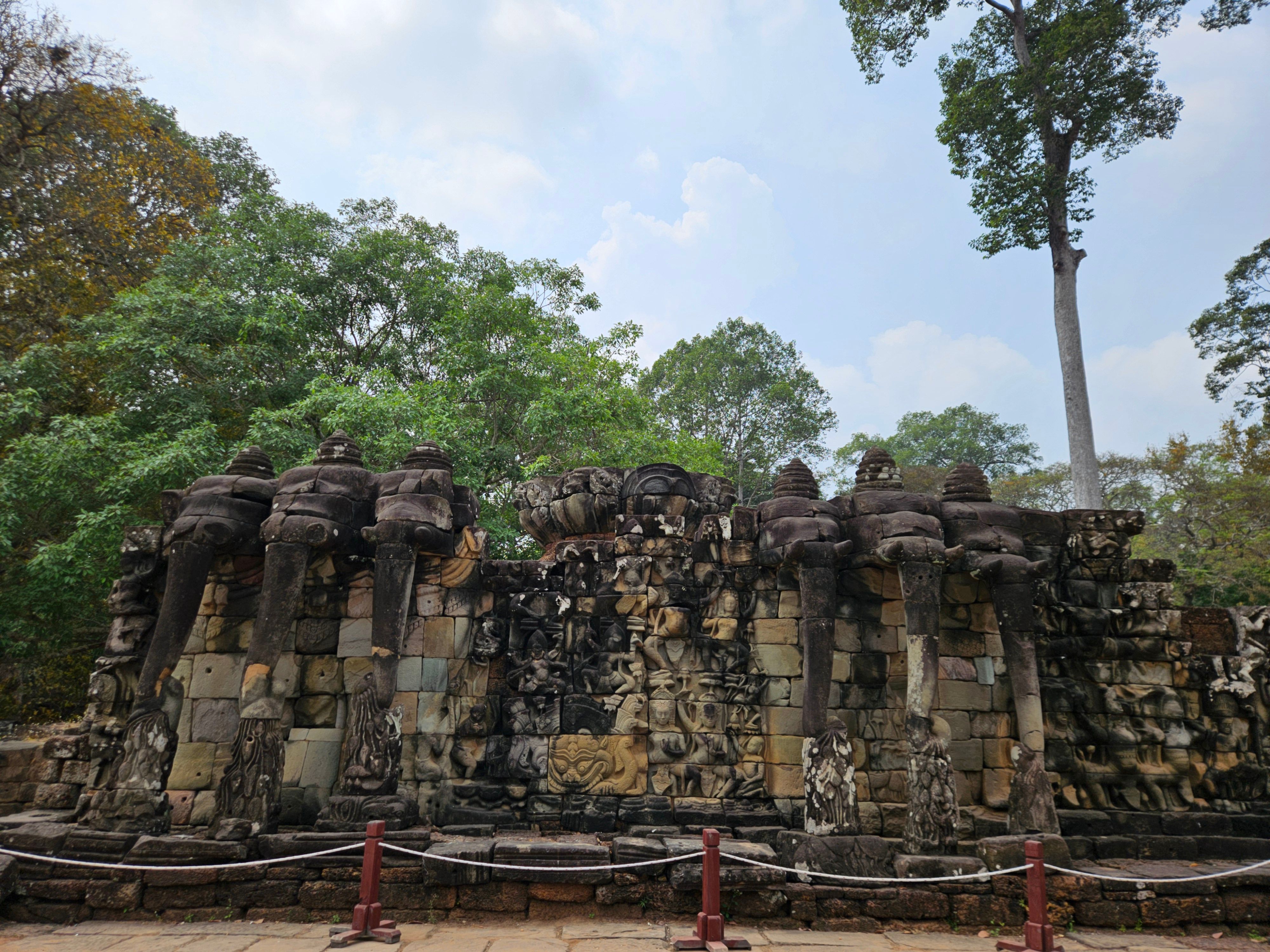 The carved elephants of the Terrace of Elephants at Angkor Thom